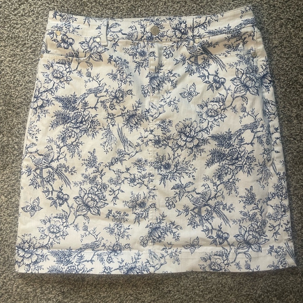 Talbots Floral Blue and White Skirt
